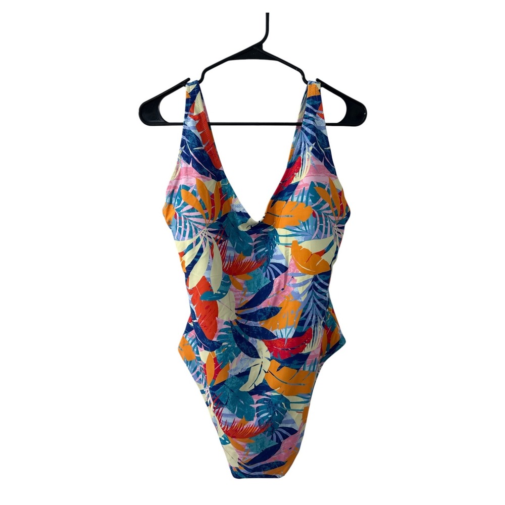 Old Navy Tropical Leaf V-Neck One Piece Swimsuit Multicolor Size 2X